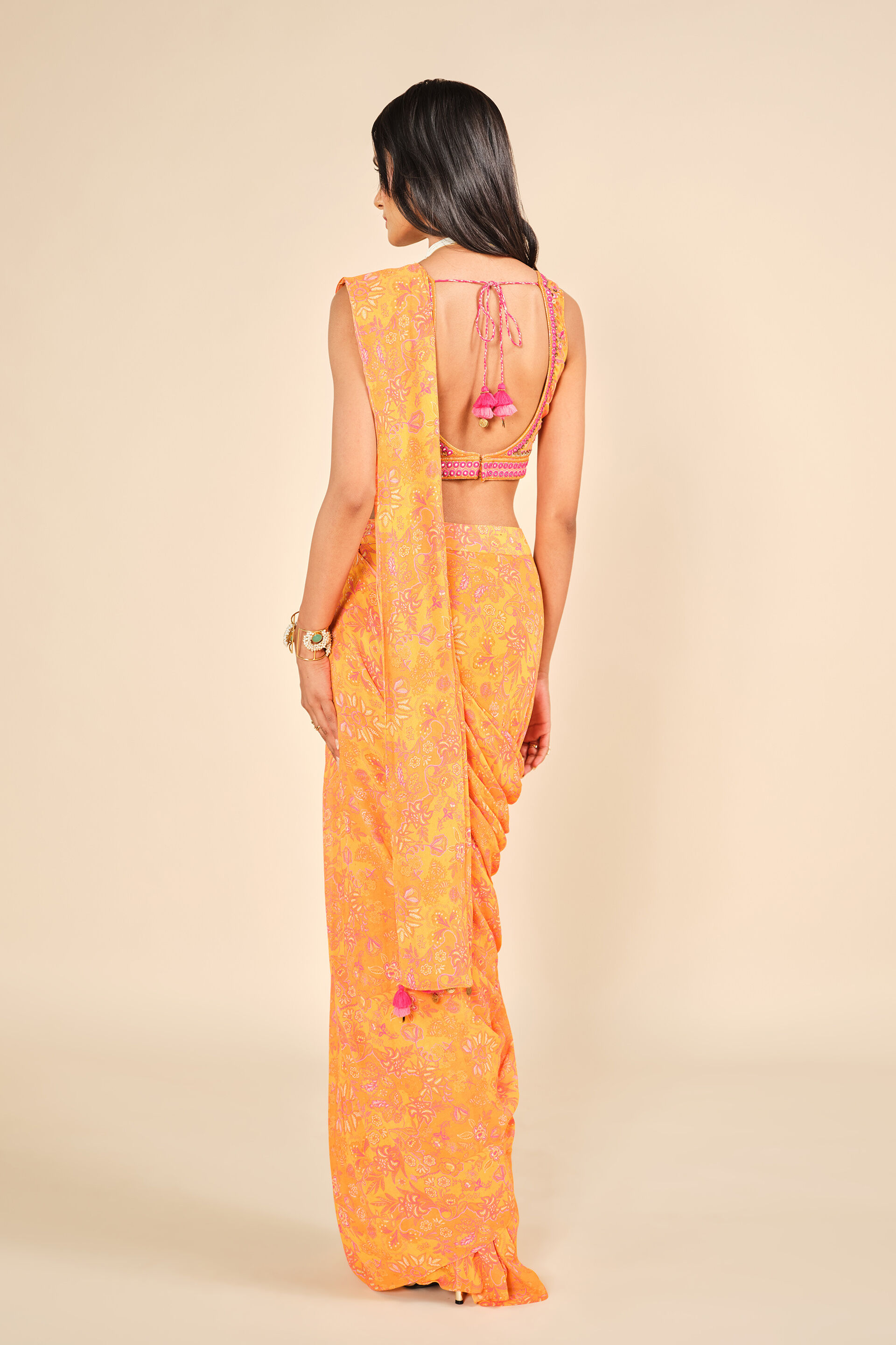 Kanchi Pre-draped Saree, Mustard, image 6